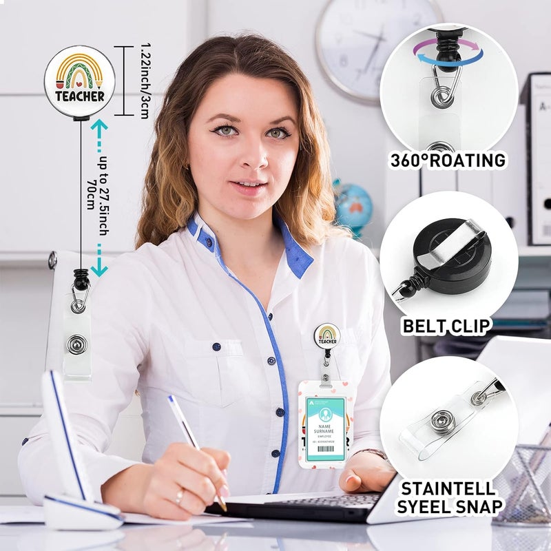 Hinsly ID Badge Holder with Lanyard, Retractable Badge Holders Reels with Lanyards Adjustable, for Women Kids Teacher Nurses Doctor Student - Image 2